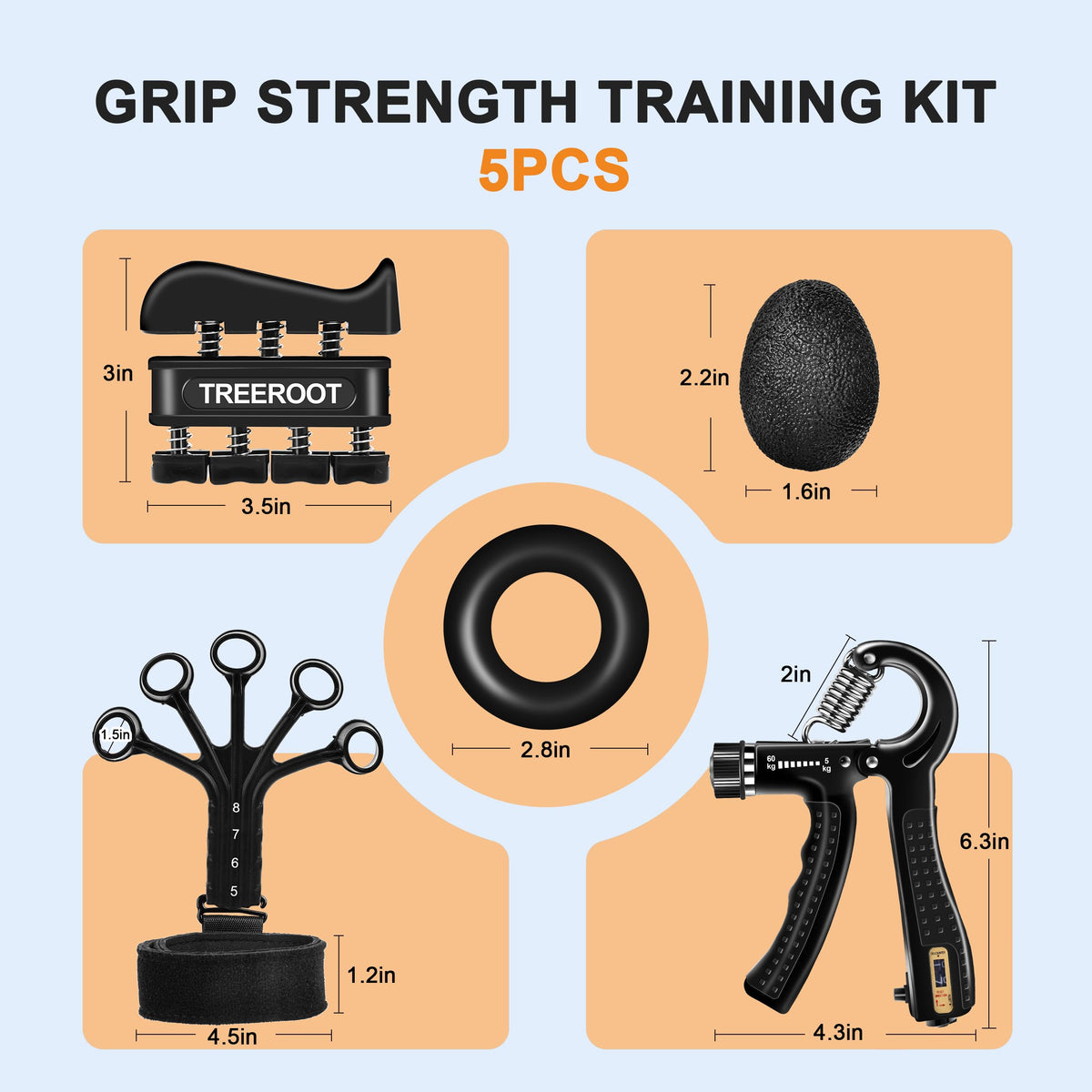 5PCS Grip Strength Trainer Kits B680