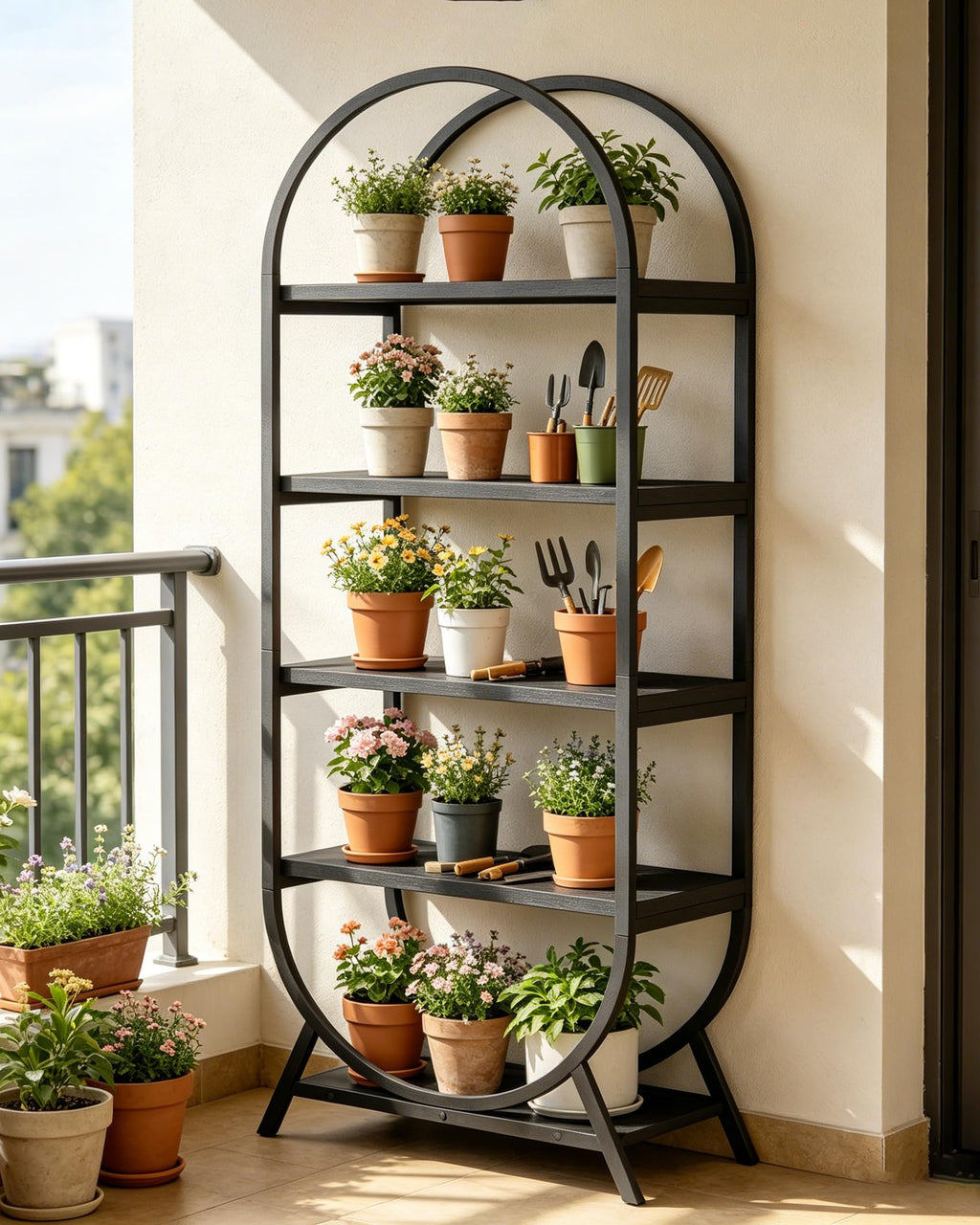 Black 5 Tier Arched Bookshelf Z14598