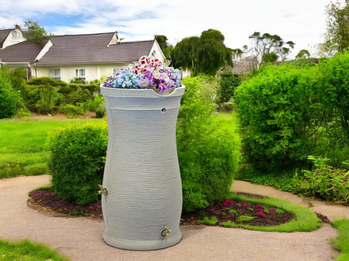 50 Gallon Gray Rain Barrel with Planter J4418
