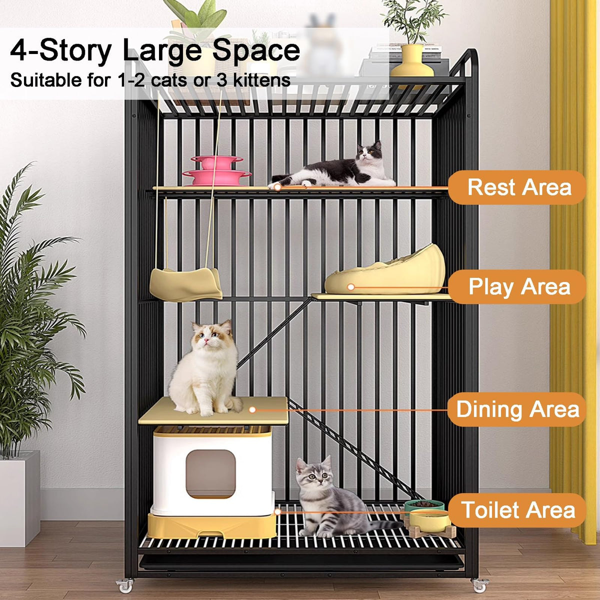 High Carbon Steel 4-Tier Cat Kennel P71382