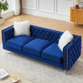 Blue Velvet Chesterfield Sofa with 2 Throw Pillows Q238