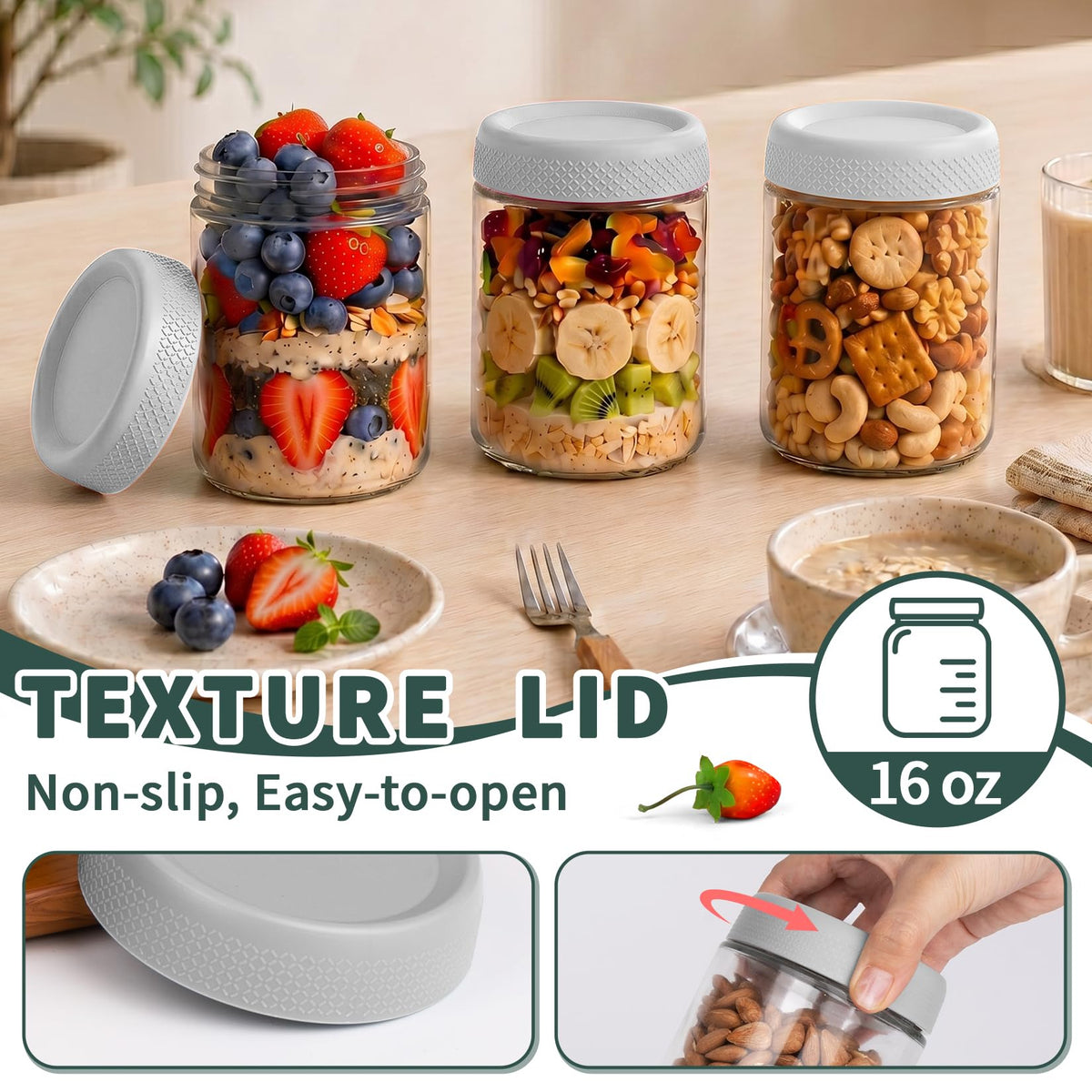 12 Pack 16 oz Glass Jars with Lid N796165
