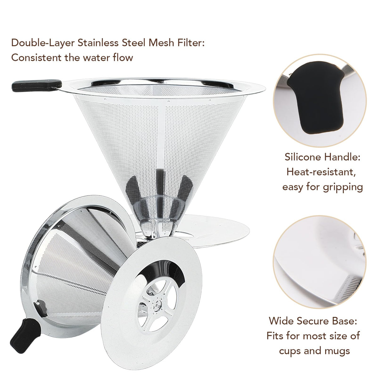 Pour Over Coffee Dripper with Reusable Stainless Steel Filter E9386