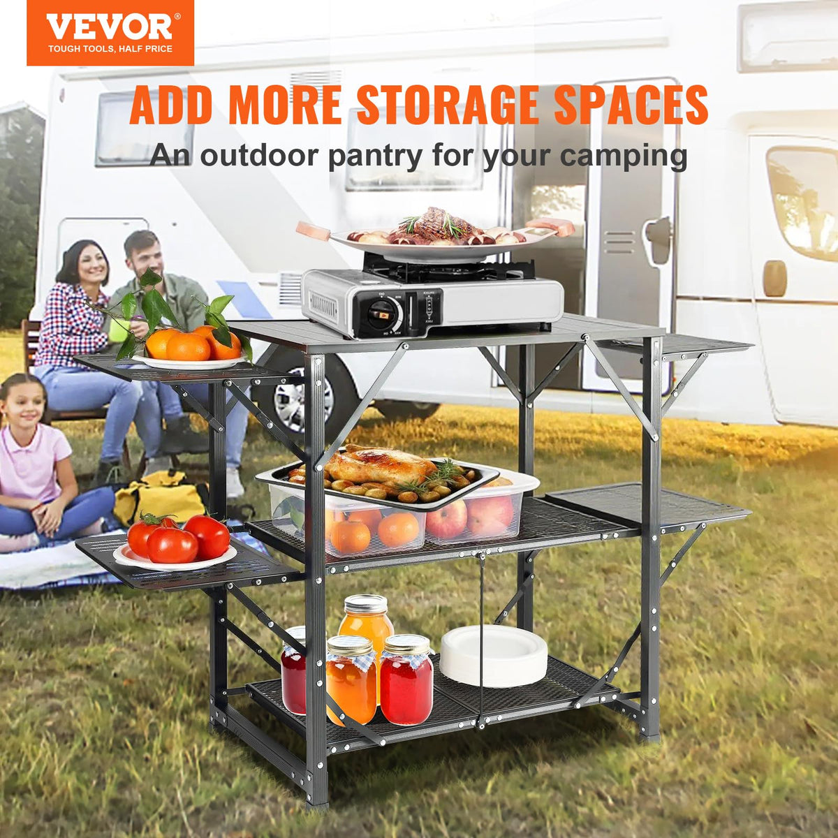 Aluminum Folding Camping Kitchen Table with 2 Shelves K182