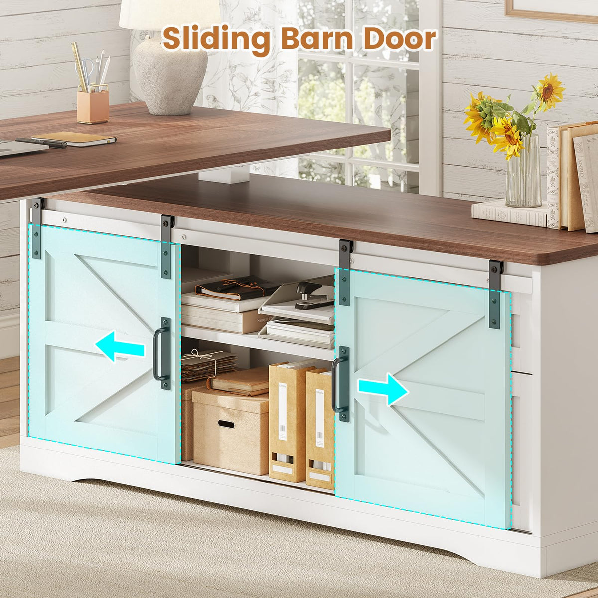 55 inch L Shaped Standing Desk with Storage Drawers M965