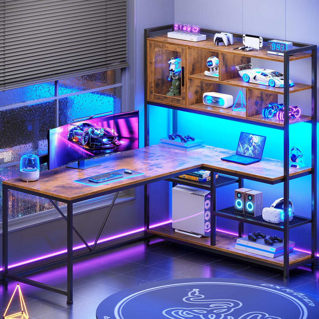 L Shaped Computer Desk with Storage Shelves V7891
