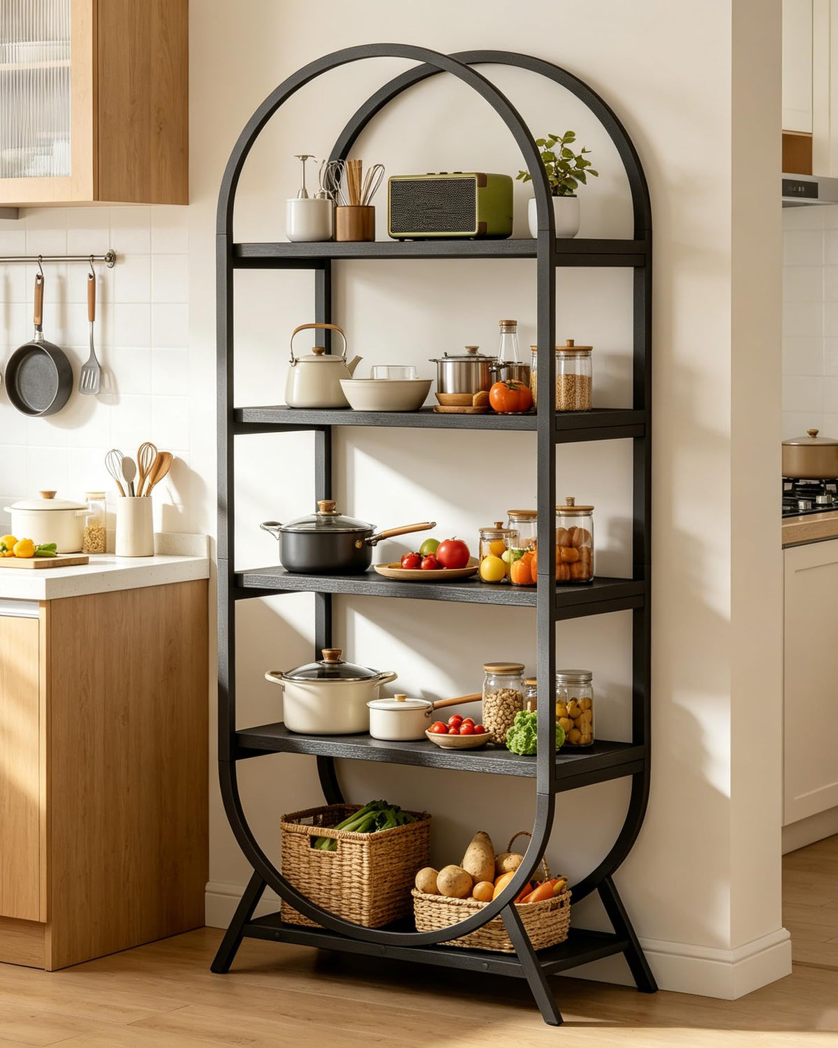 Black 5 Tier Arched Bookshelf Z14598
