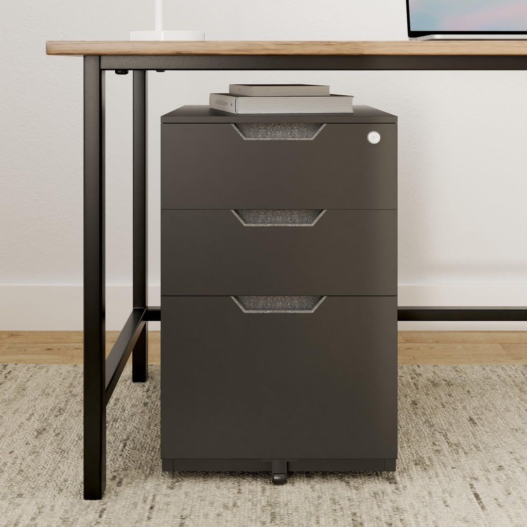 3-Drawer Black Mobile File Cabinet with Lock J80904