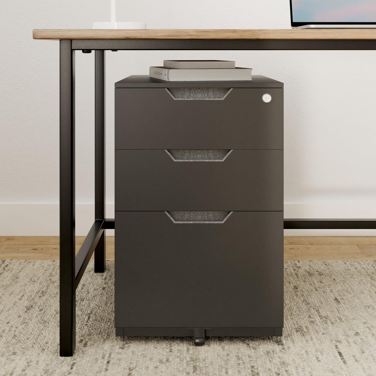 3-Drawer Black Mobile File Cabinet with Lock J80904