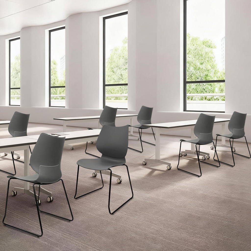Stacking Chairs with Metal Legs Set of 12, Grey H3157