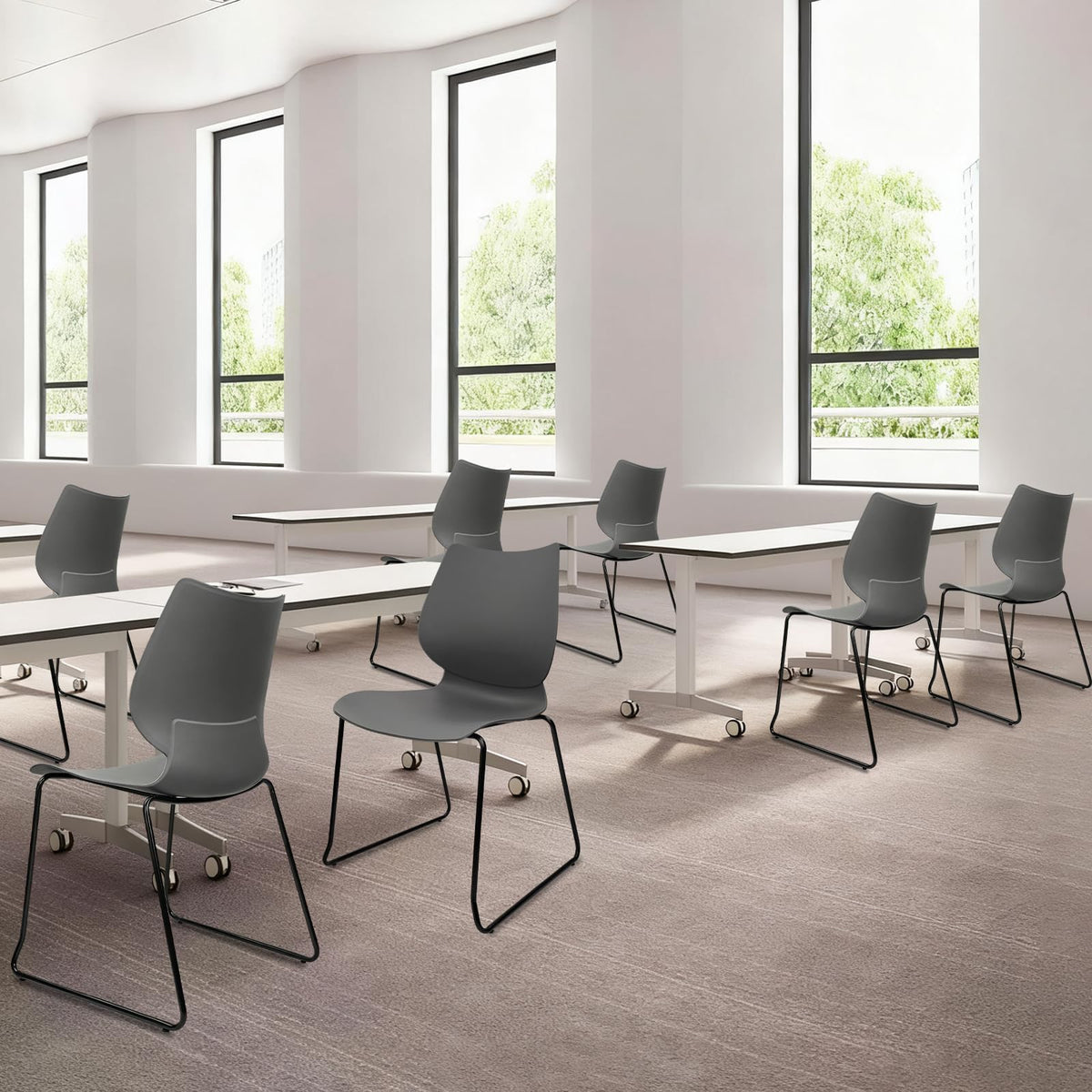 Stacking Chairs with Metal Legs Set of 12, Grey H3157