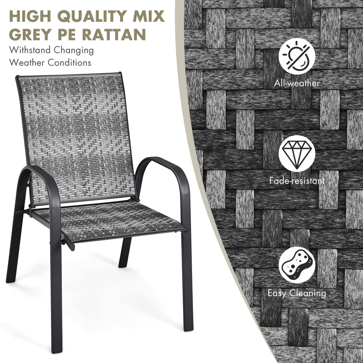 Stackable PE Wicker Patio Arm Chairs Set of 6 J229729