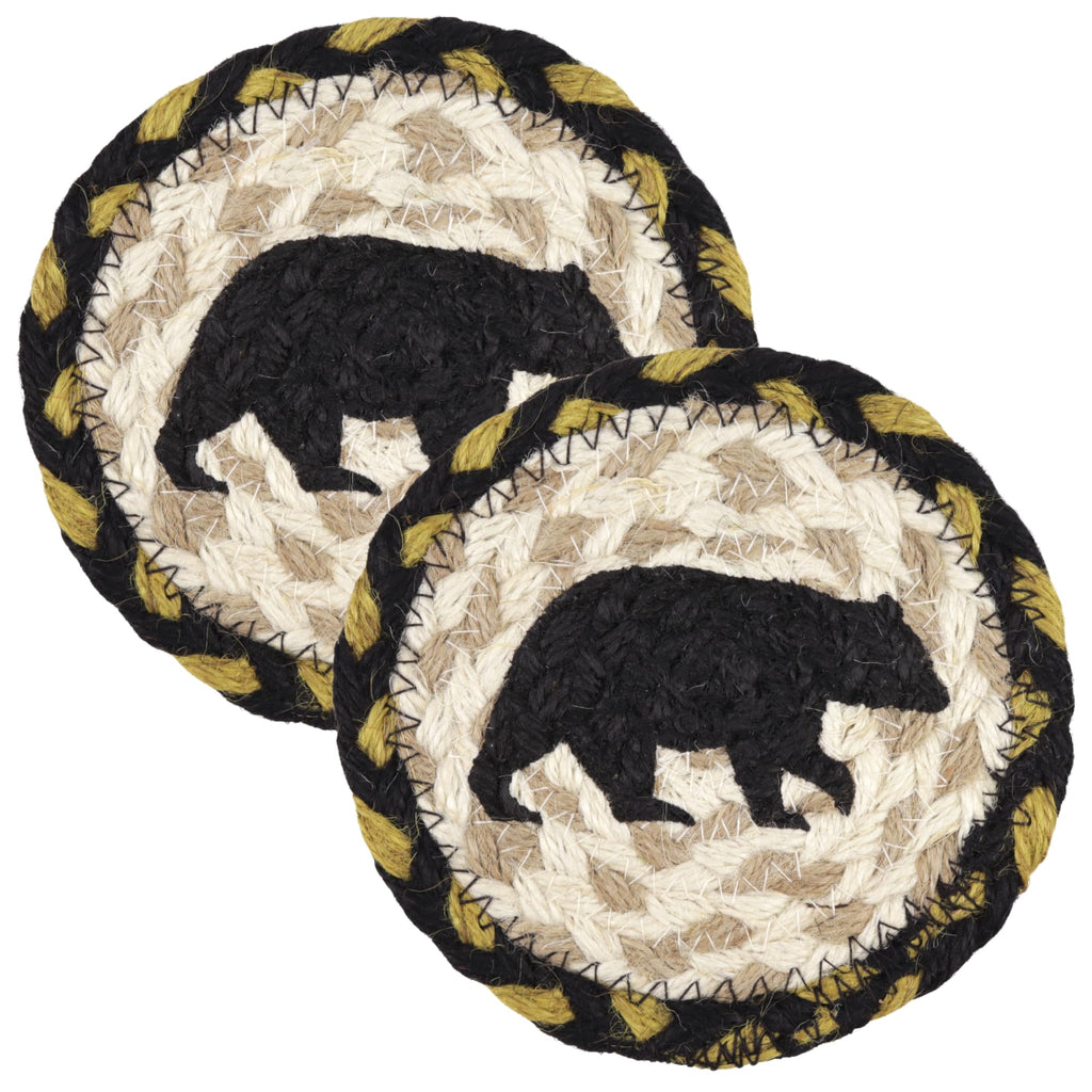 Braided Jute Coasters with Black Bear Design, Set of 2 W737