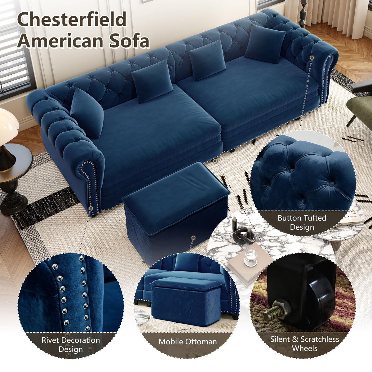 Blue Velvet Pull Out Sleeper Sofa Bed B6941