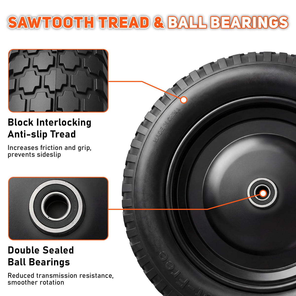 4.80/4.00-8 Flat Free Wheelbarrow Tire and Wheel C82592