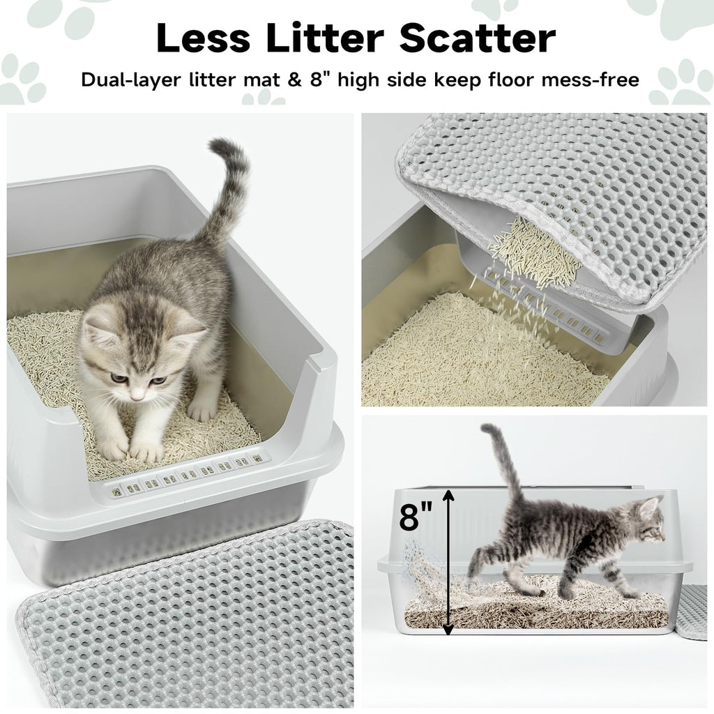 Stainless Steel Cat Litter Box with High Sides, Litter Mat, Scoop Y52208