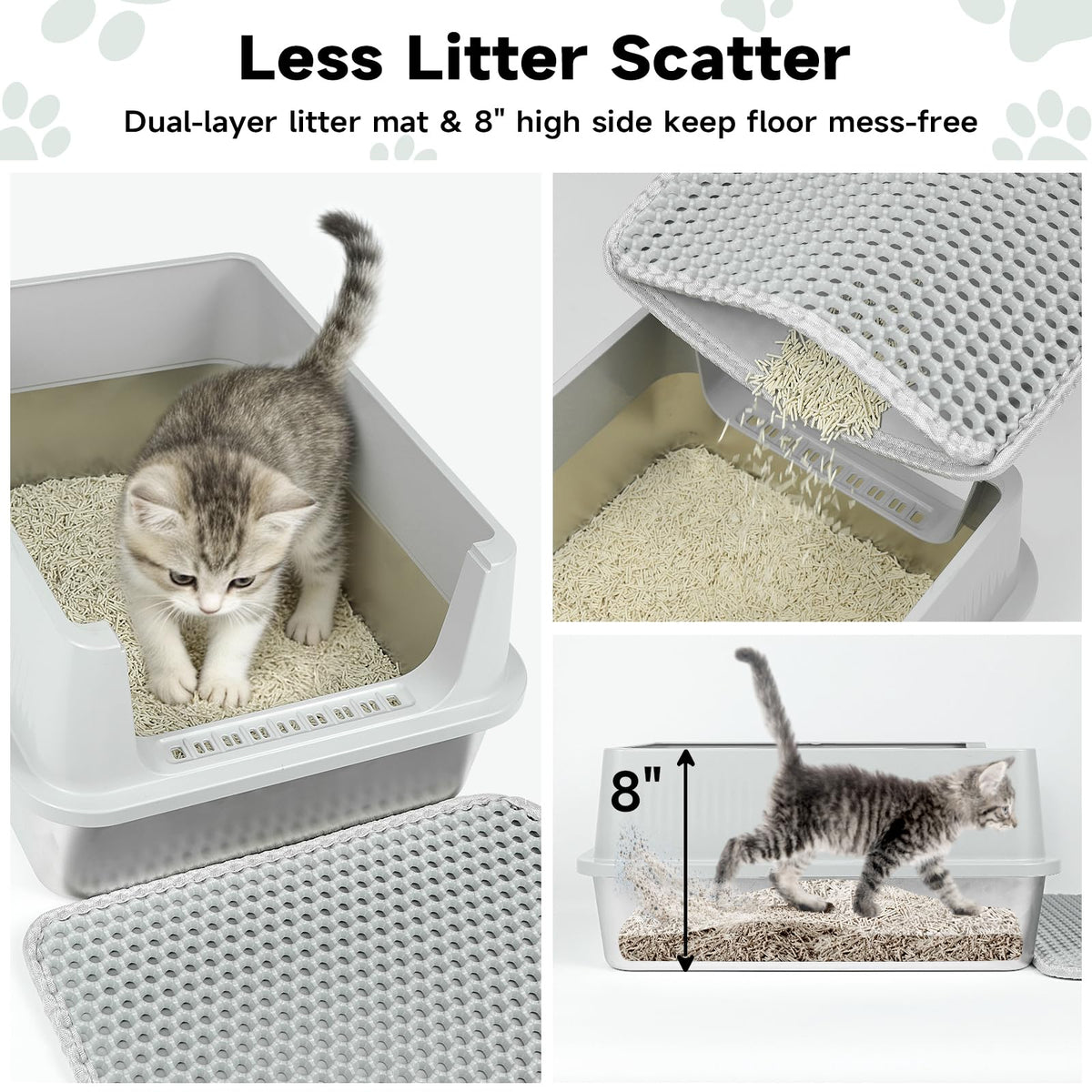 Stainless Steel Cat Litter Box with High Sides, Litter Mat, Scoop Y52208