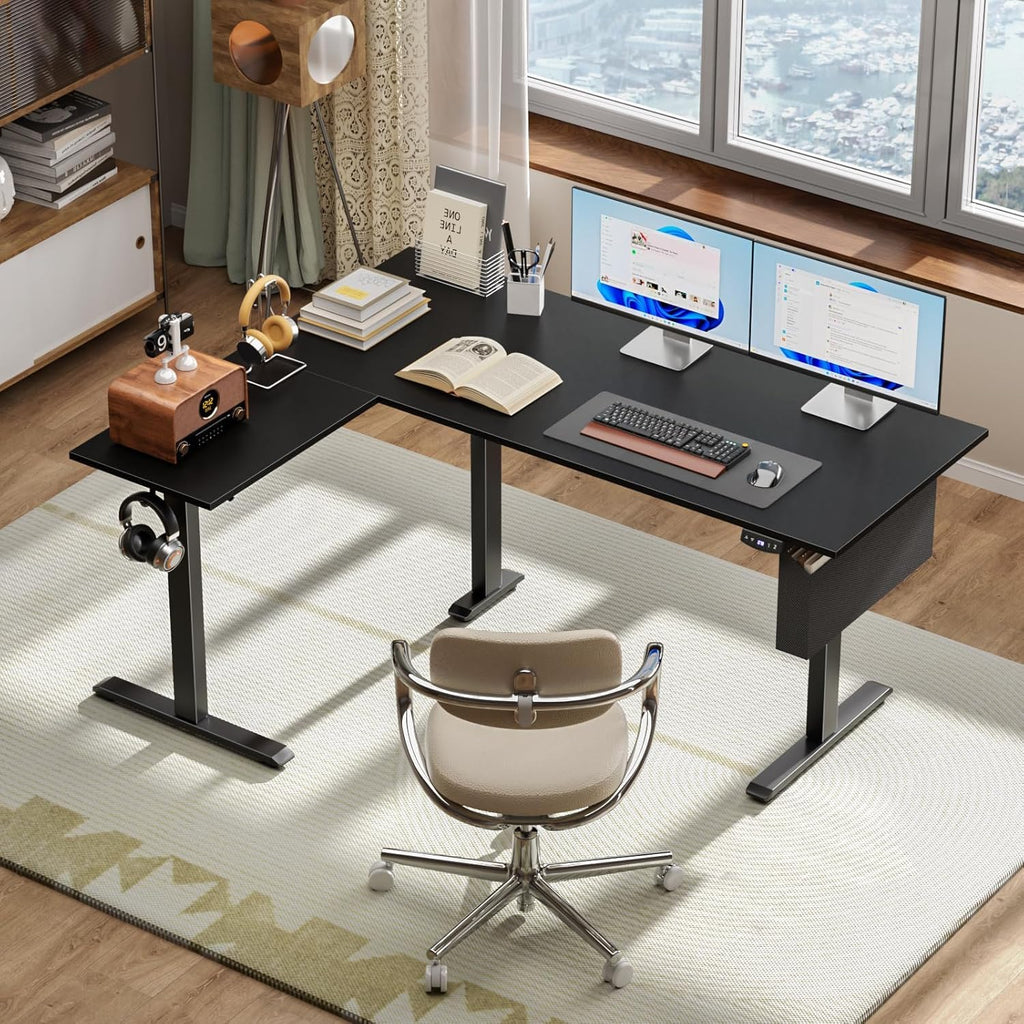 63" L Shaped Height Adjustable Standing Desk Y5475