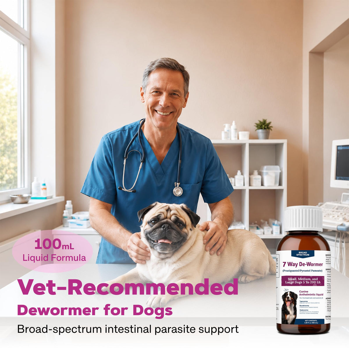 Dog Dewormer Liquid Formula with Praziquantel & Pyrantel Pamoate, 3.38 fl oz Q611