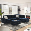 108'' Chenille Navy Blue L-Shaped Sectional Sofa with Storage Ottoman M831