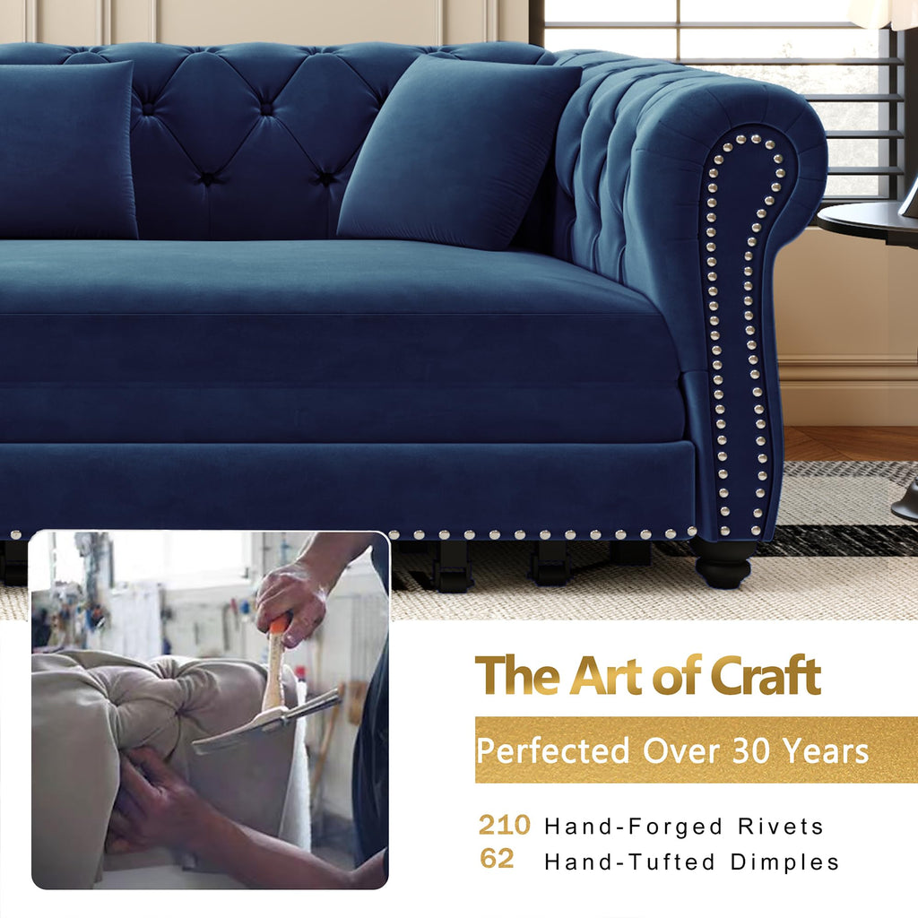 Blue Velvet Pull Out Sleeper Sofa Bed B6941