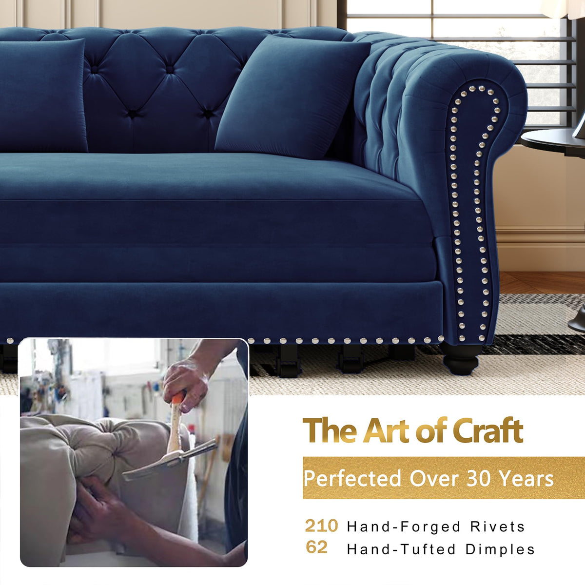 Blue Velvet Pull Out Sleeper Sofa Bed B6941