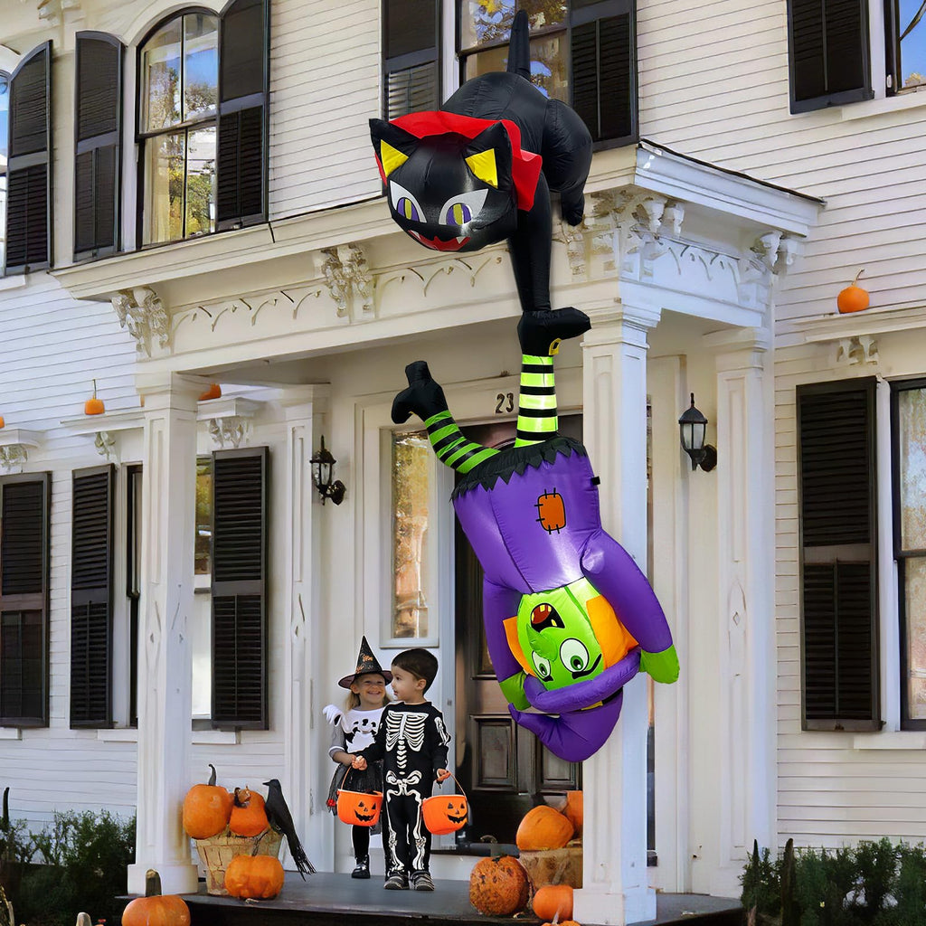 8FT Inflatable Witch Cat Halloween Outdoor Decorations T4629