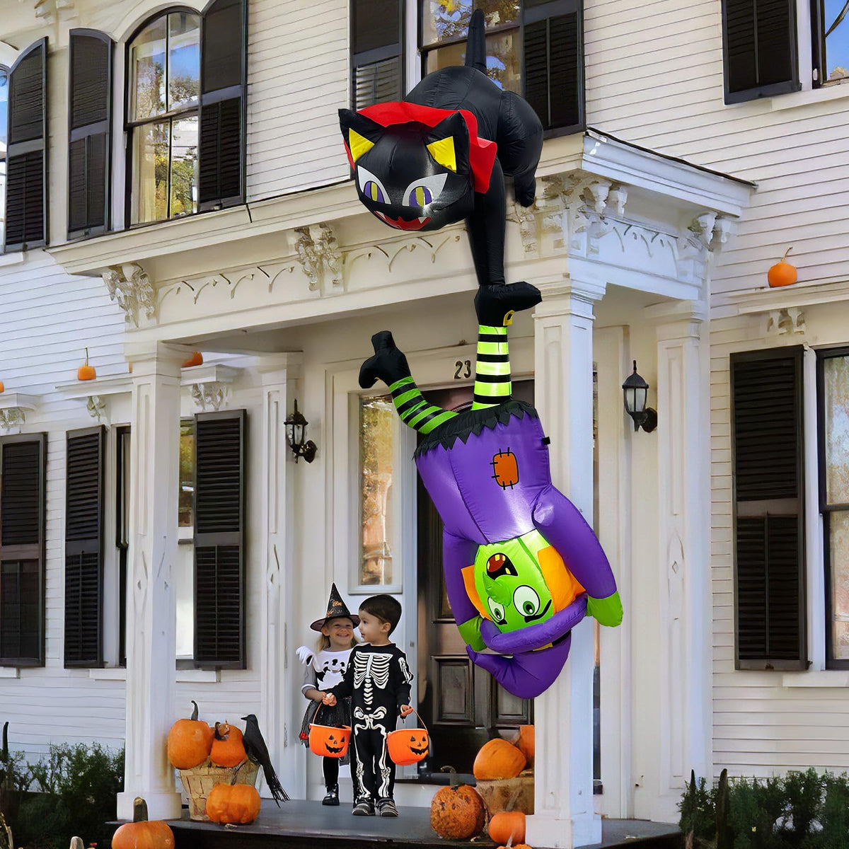 8FT Inflatable Witch Cat Halloween Outdoor Decorations T4629