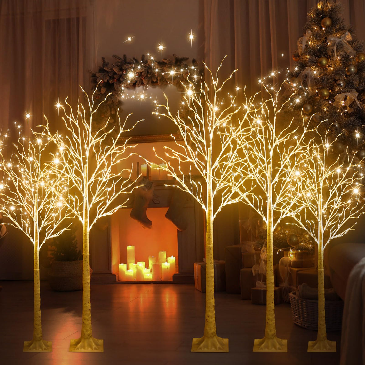 6 Pcs Lighted Birch Tree Y287569