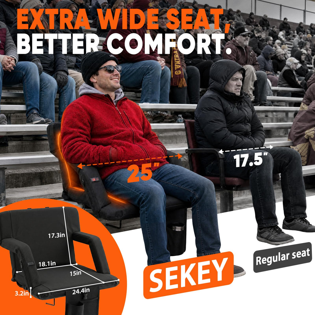 25" Extra Wide Stadium Seats with Back Support F80602