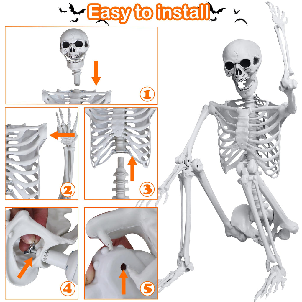 5.4ft/165cm Halloween Skeleton with Crows Movable Joints N84293