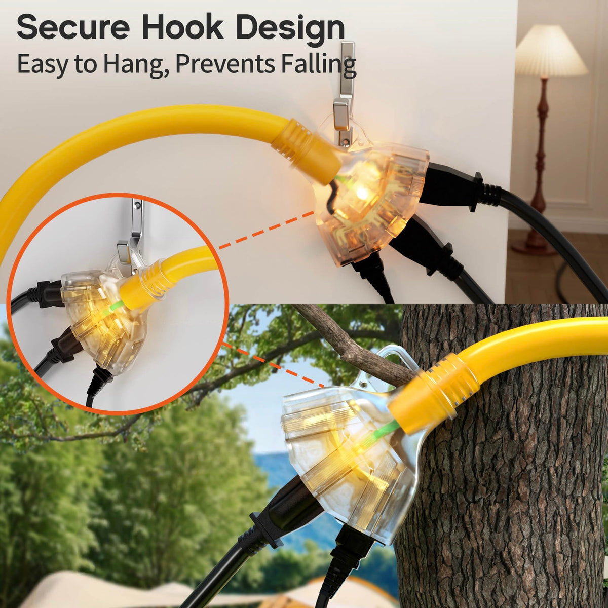 100FT 10 Gauge Extension Cord with Multiple Outlets Yellow U243716
