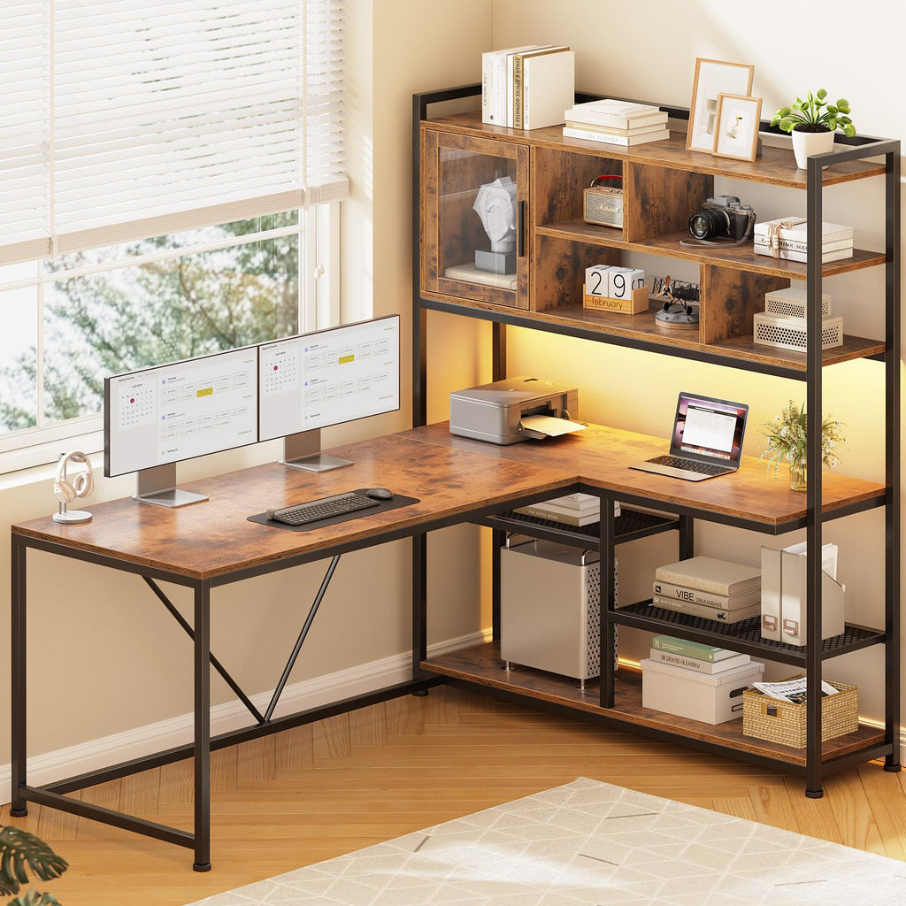 L Shaped Computer Desk with Storage Shelves V7891