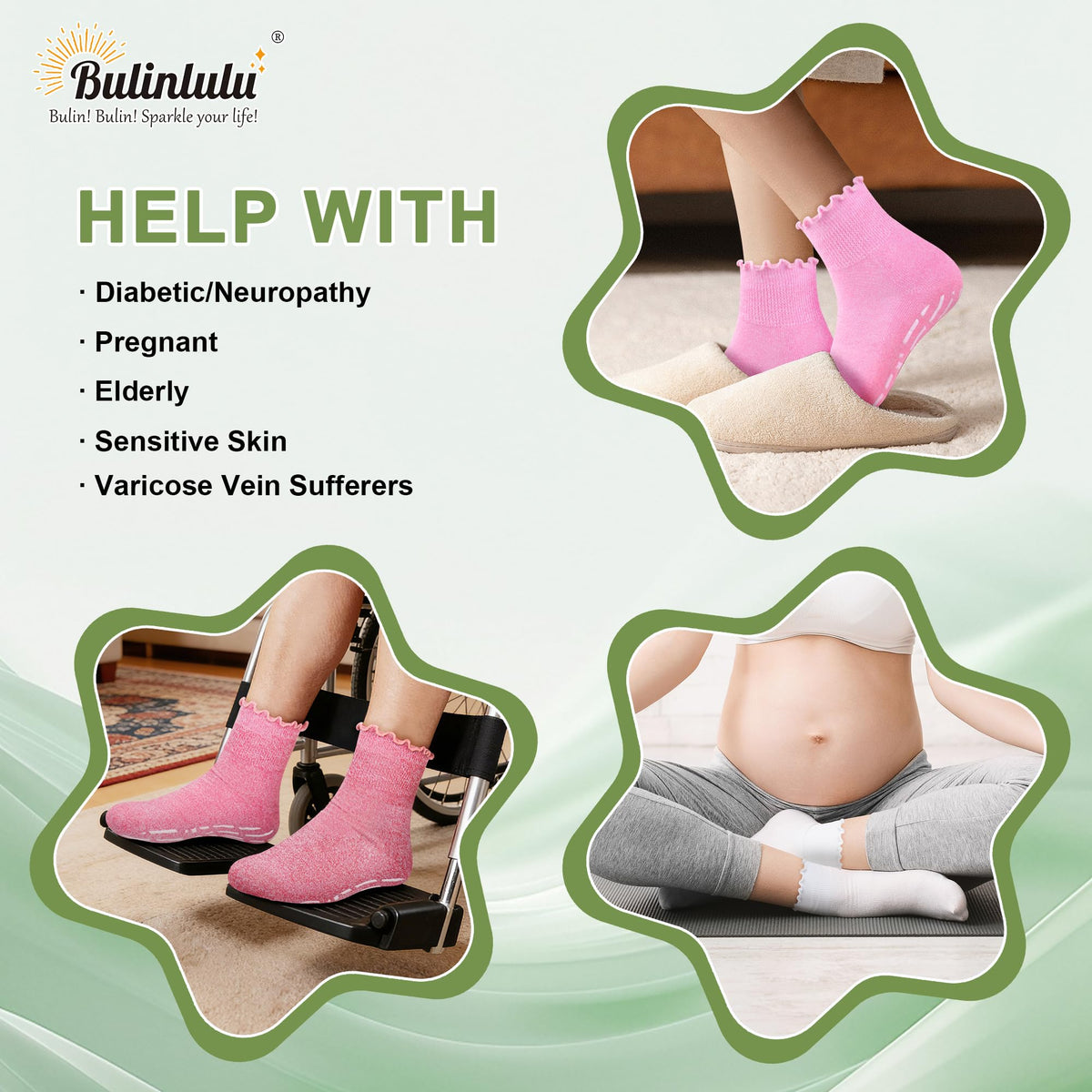 Non Slip Diabetic Socks for Women 6 Pairs Size 9-11 R75306