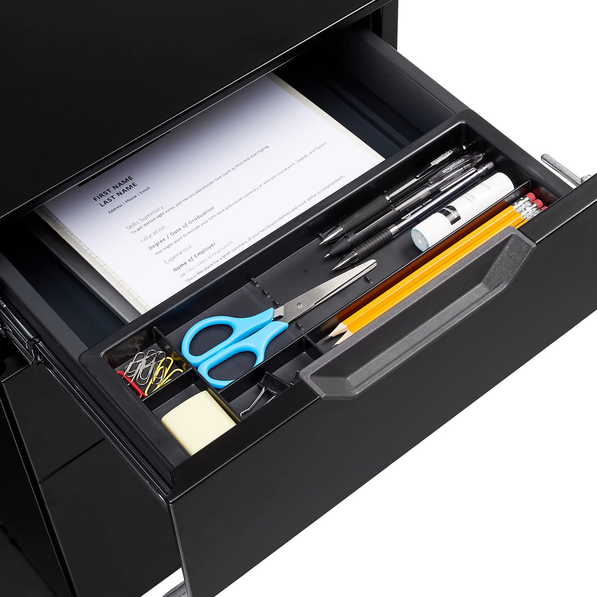 3-Drawer Black Mobile File Cabinet with Lock J80904