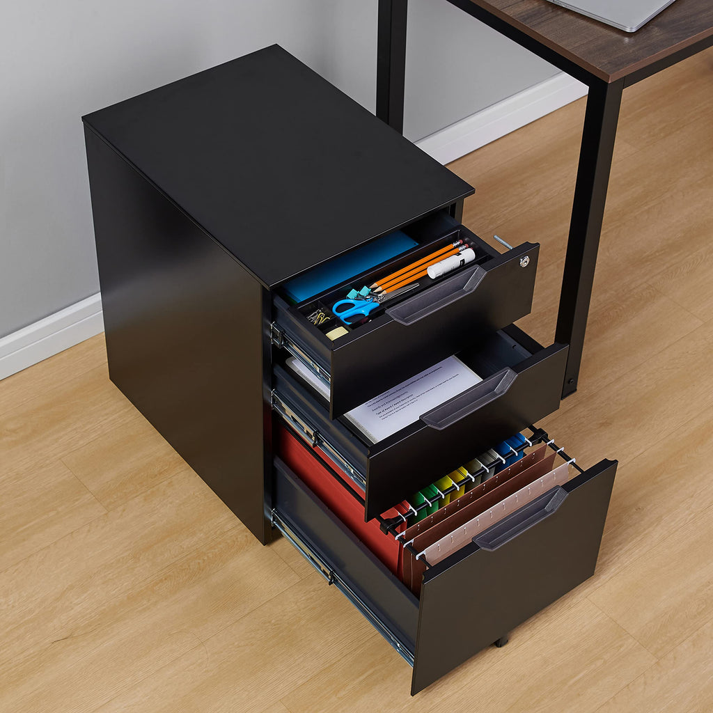 3-Drawer Black Mobile File Cabinet with Lock J80904