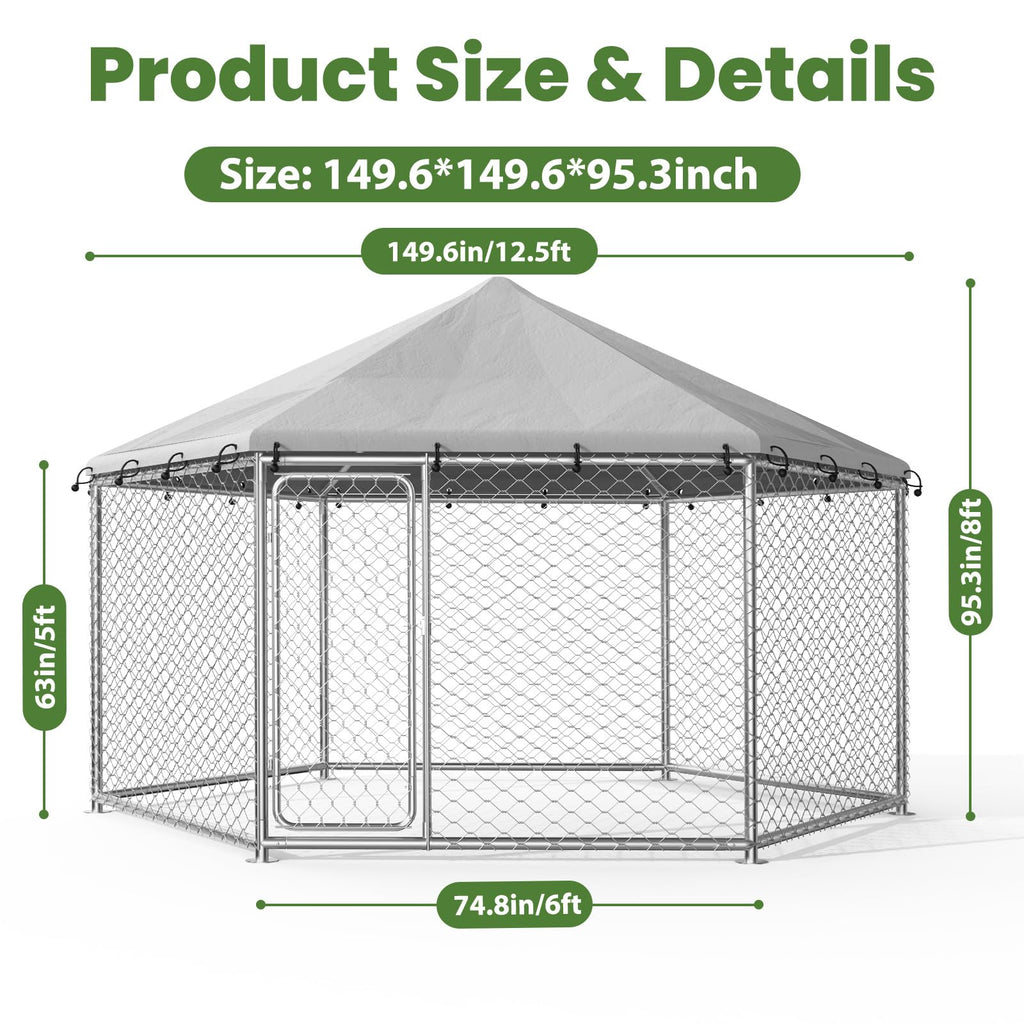 12.5x12.5 ft Outdoor Dog Kennel with Roof D49768