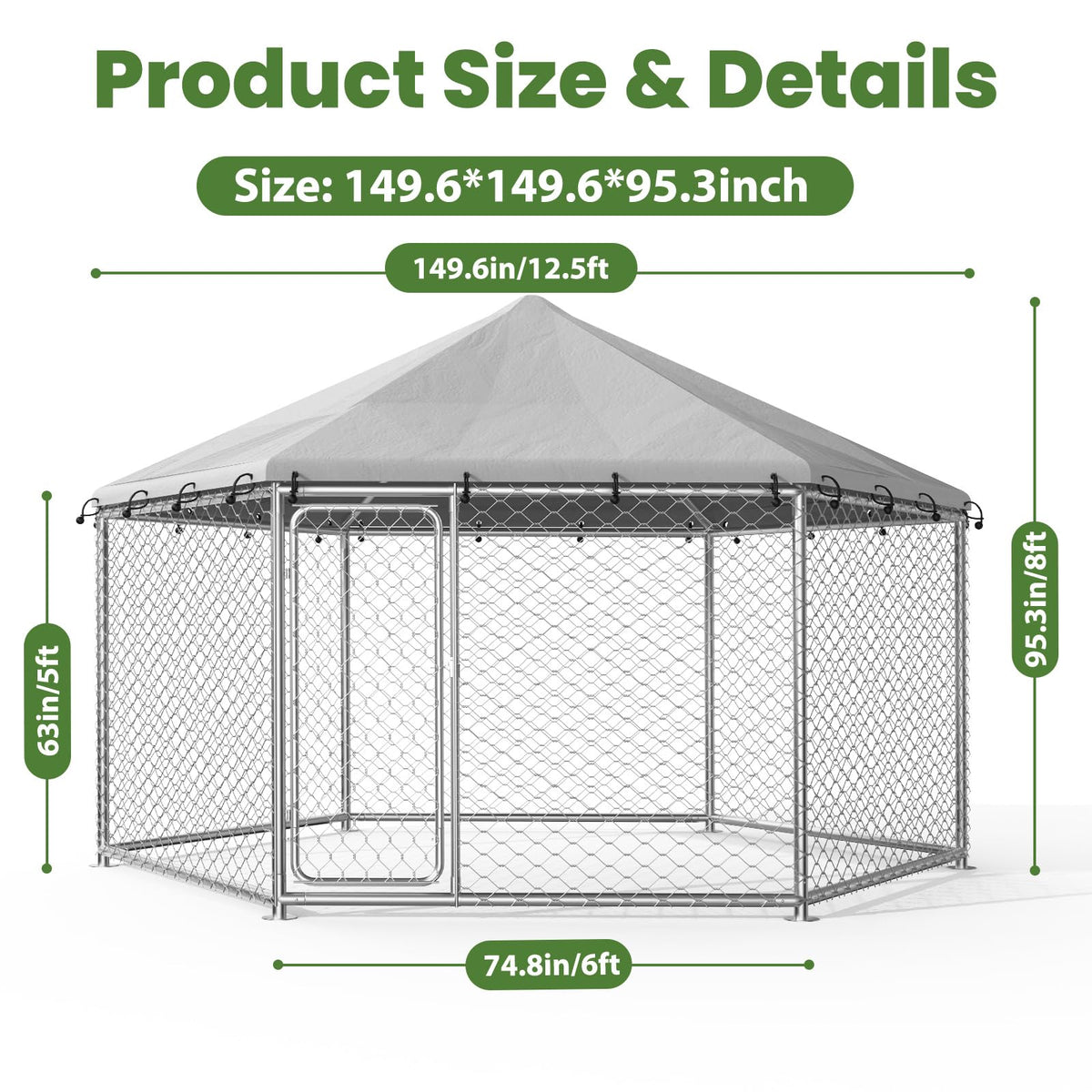 12.5x12.5 ft Outdoor Dog Kennel with Roof D49768