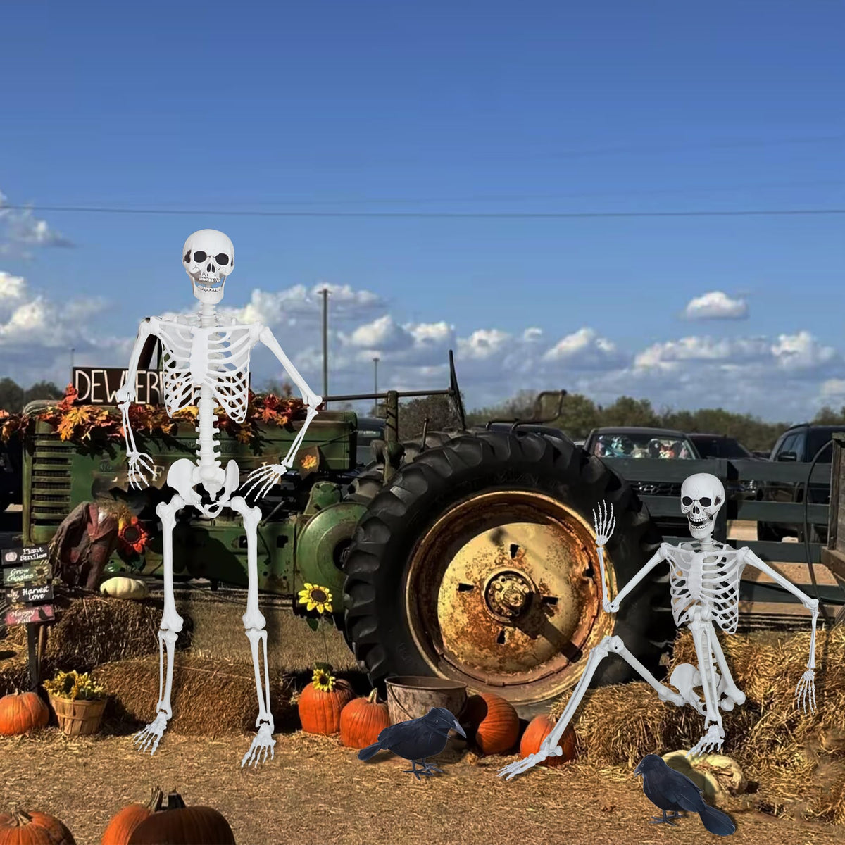 5.4ft/165cm Halloween Skeleton with Crows Movable Joints N84293