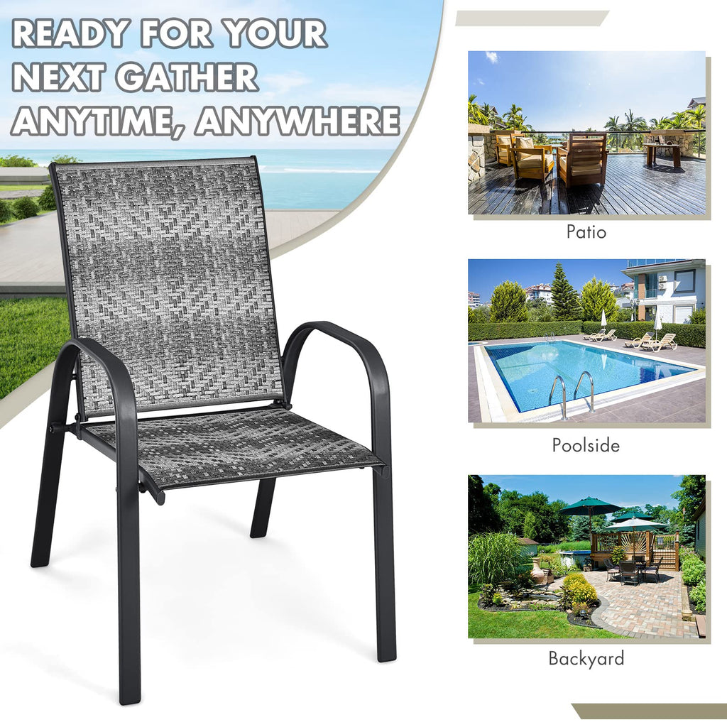 Stackable PE Wicker Patio Arm Chairs Set of 6 J229729