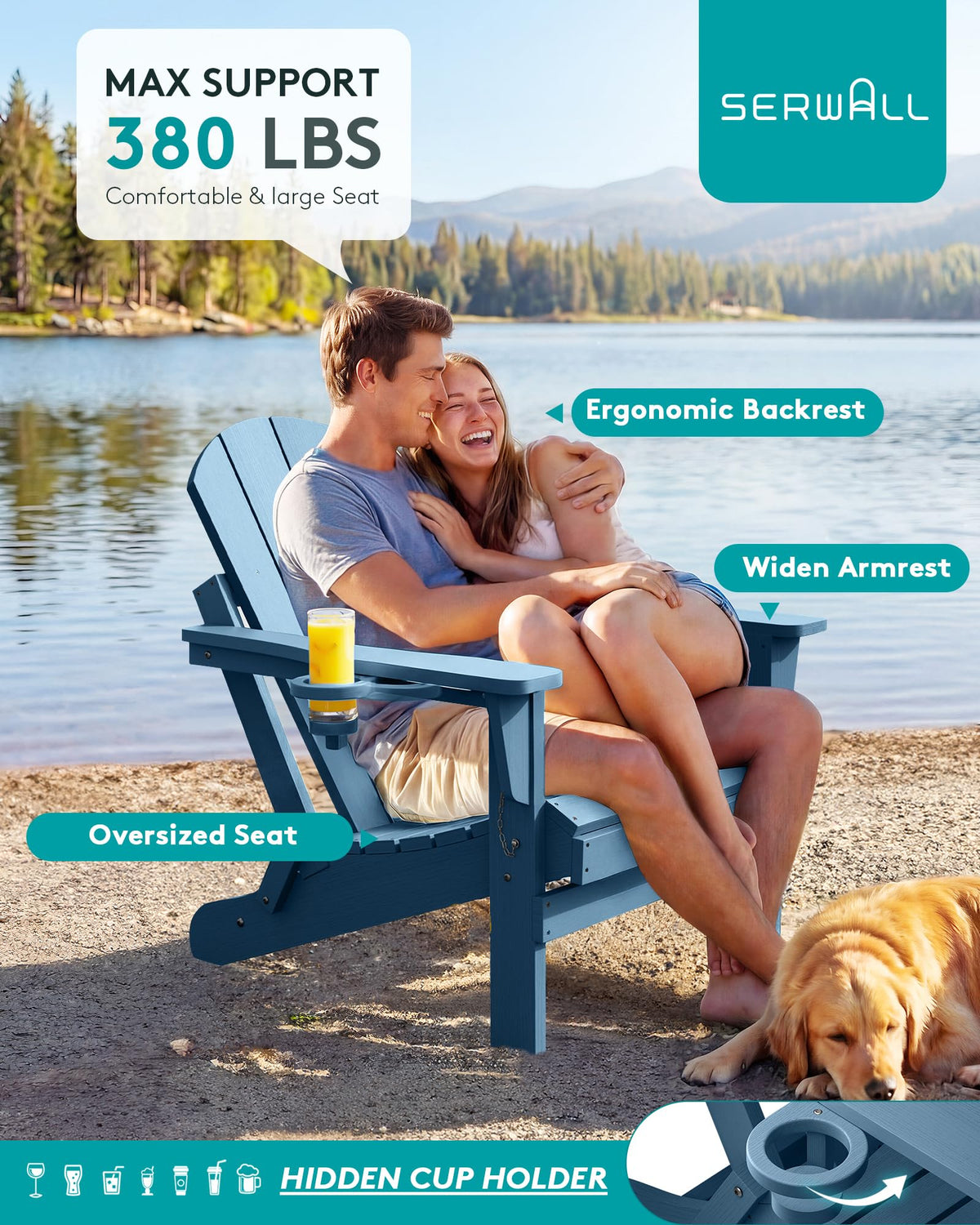 Folding Adirondack Chair Set of 2 with Cup Holder G721540