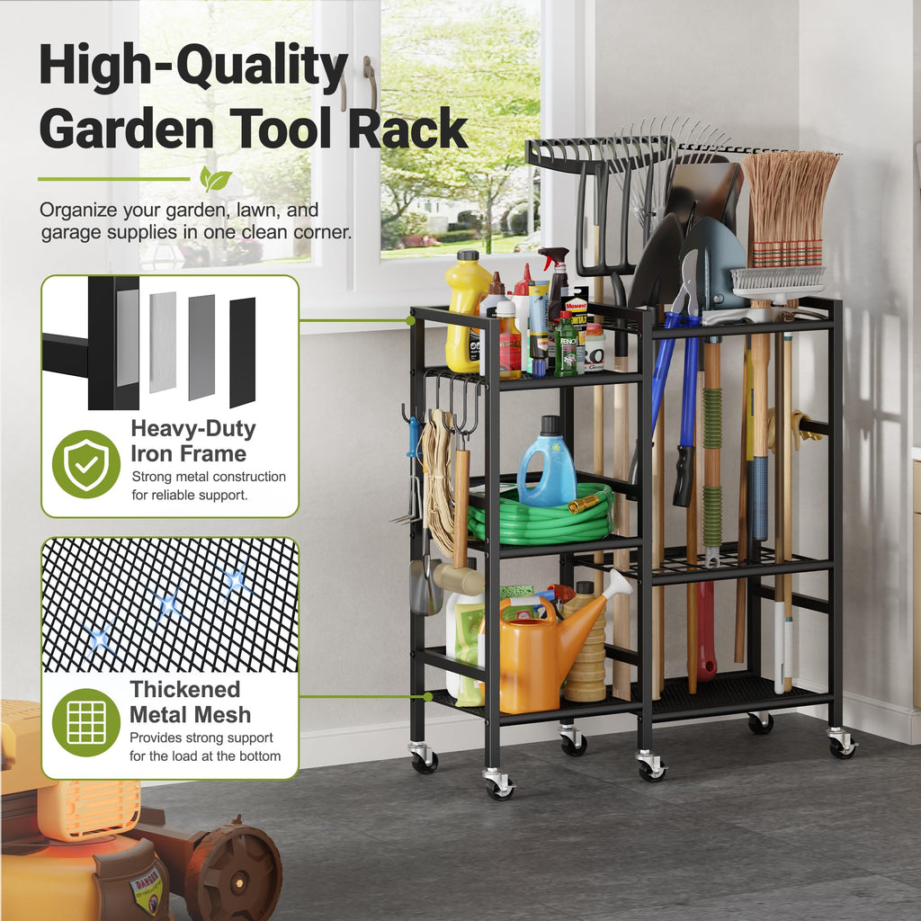 Garden Tool Organizer with 6 Wheels & Hooks B195383
