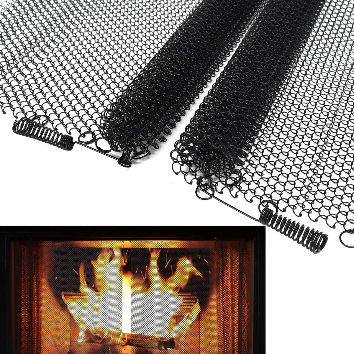 2 Pack Black Metal Fireplace Mesh Screen Curtain T1137