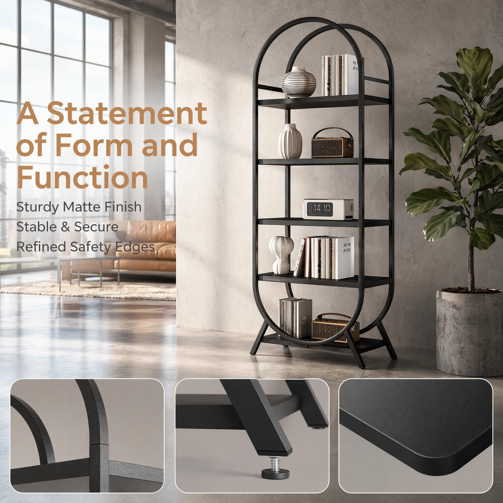 Black 5 Tier Arched Bookshelf Z14598