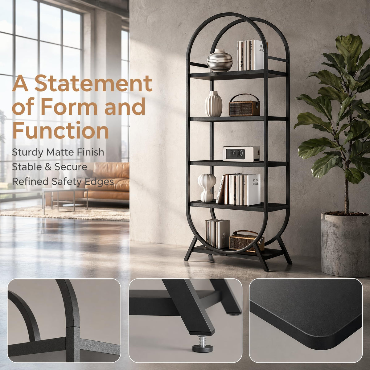 Black 5 Tier Arched Bookshelf Z14598