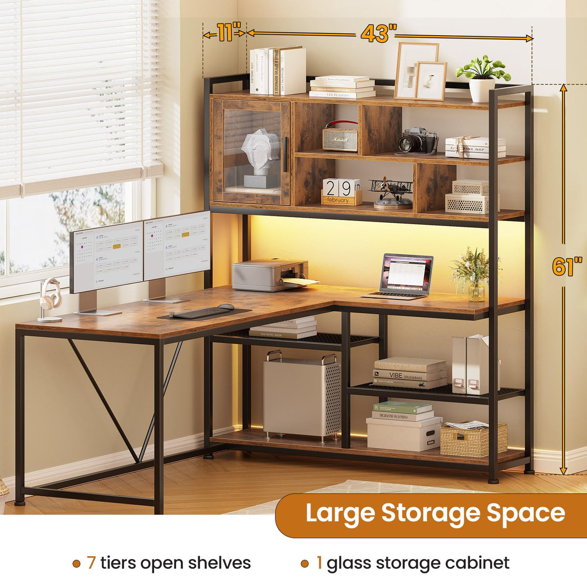 L Shaped Computer Desk with Storage Shelves V7891