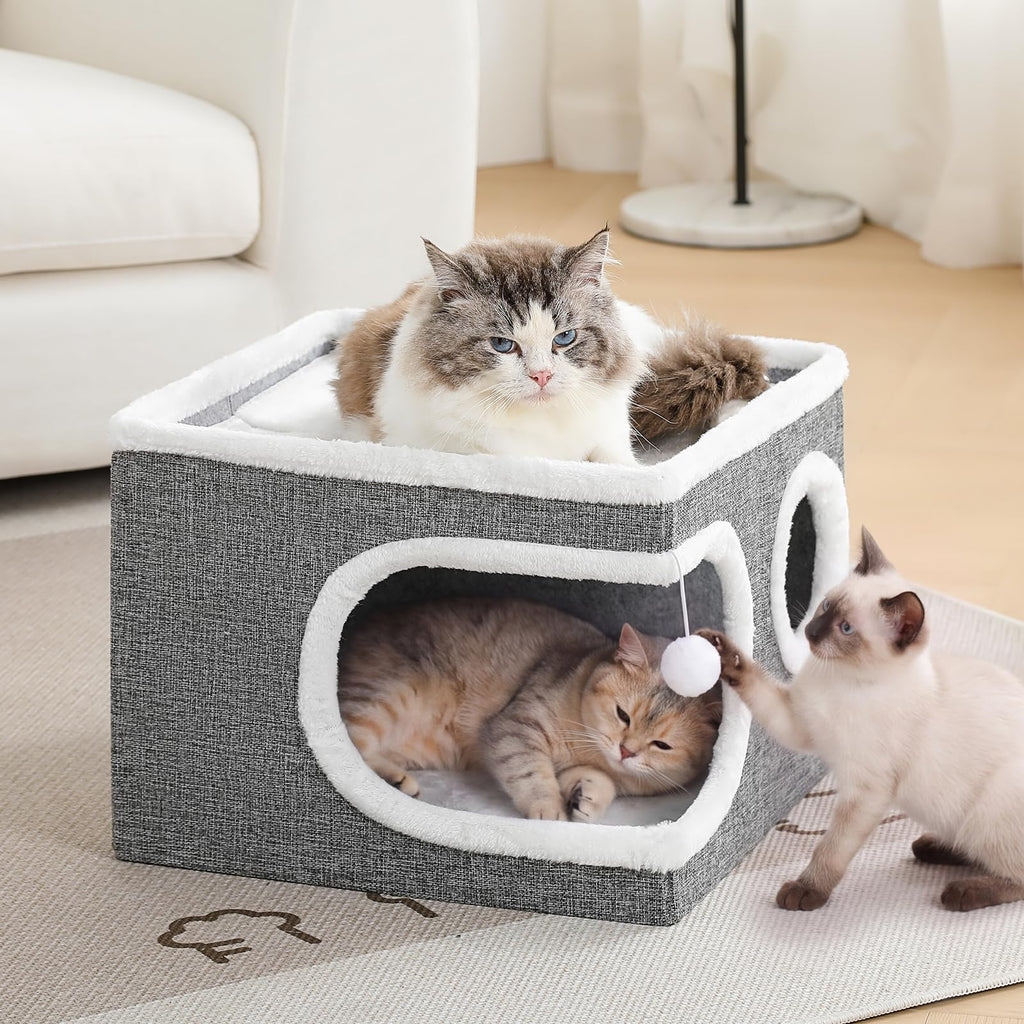 Large Covered Cat Bed Cave, Grey, 16in O96802