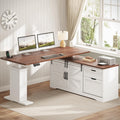 55 inch L Shaped Standing Desk with Storage Drawers M965