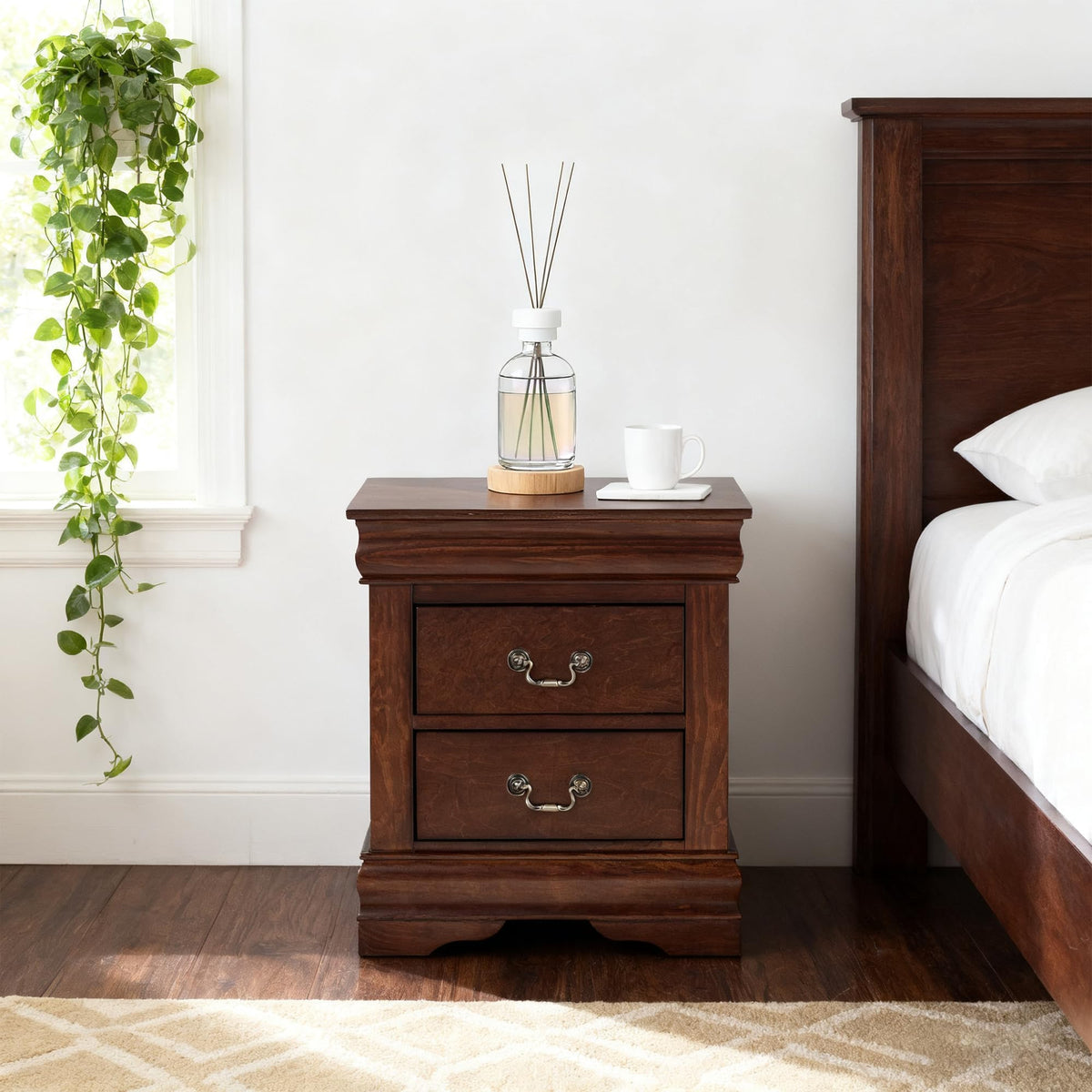 Cherry Wood Nightstand Set of 2 with 2 Drawers S358231