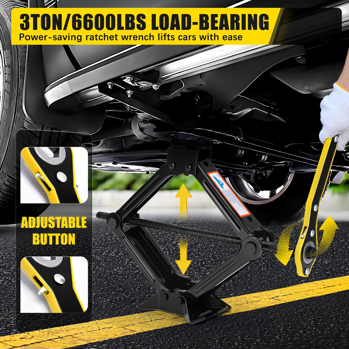 3 Ton Portable Scissor Car Jack with Wheel Wrench C126694
